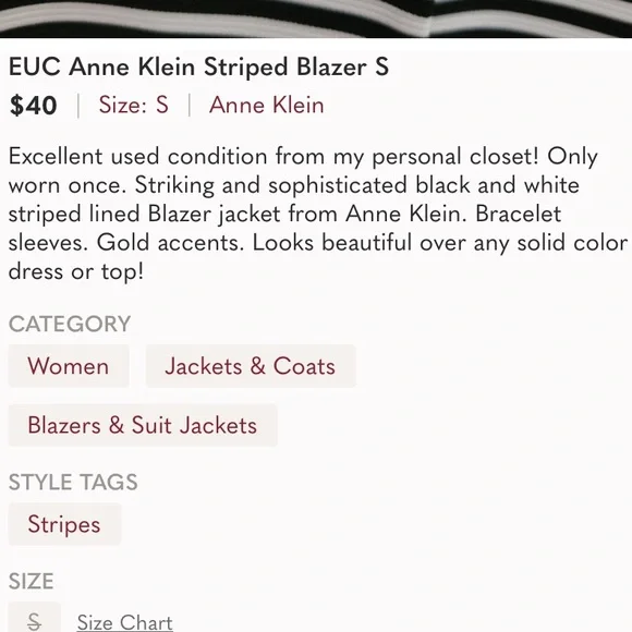 EUC Anne Klein Striped Blazer S - Picture 5 of 5